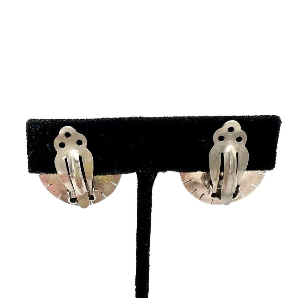 Vintage Azurite Malachite Clip-on Earrings Sterling Silver Southwest Mexico 925 - Picture 6 of 8